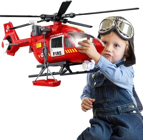Juguetes para niños de 3, 4, 5, 6, 7 años, juguete grande de helicóptero, juguete de grúa de policía con luces y sonidos, con cesta de carga,