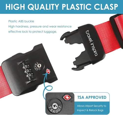 Miniatura 6 de Travel Inspira - Correas para equipaje aprobadas por la TSA - Cinturón para maletas de longitud ajustable con candado de combinación de 3 dígitos