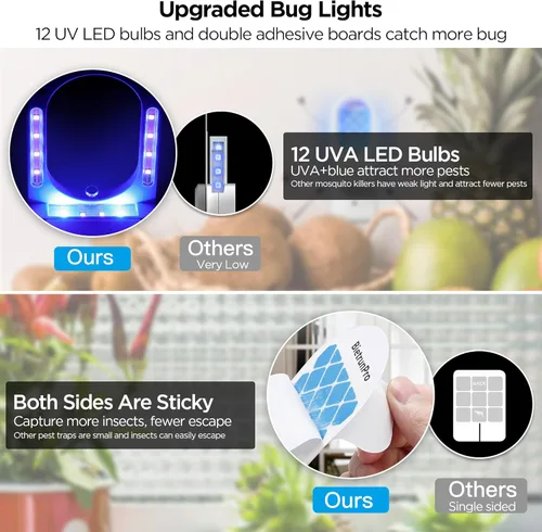 Miniatura 3 de Trampas para Moscas de Fruta/Trampas para Mosquitos para Interiores, Mata Mosquitos con Luz UV y Azul Enchufable, Trampa para Insectos Voladores