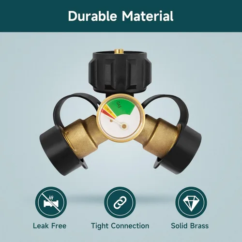 Miniatura 6 de GASPRO Divisor de propano con calibre, divisor de tanque de propano de 2 vías para 5-40 libras, perfecto para calentadores, estufas de campamento