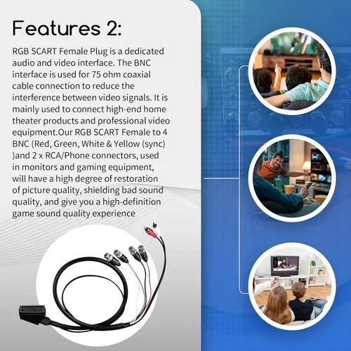 Miniatura 6 de XTPTFABS Cable hembra RGB Euro SCART a 4 RGB BNC y 2 RCA adaptador de audio y videojuego, uso para monitores Sony PVM serie BVM, monitor JVC Series