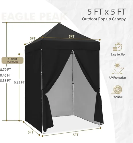 Miniatura 3 de EAGLE PEAK Toldo instantáneo de 5 x 5 con paneles de pared de 4 lados, pequeña tienda de campaña portátil desplegable con bolsa de transporte