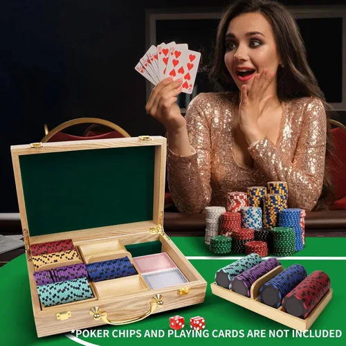 Miniatura 5 de GSE Games & Sports Expert Estuche de madera para fichas de póquer con 3 bandejas de fichas, capacidad para 300 fichas, soporte para fichas de póquer
