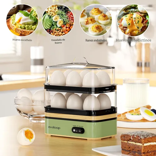 Miniatura 5 de Evoloop Olla de Huevos Eléctrica de Cocción Rápida para 12 Huevos, para Huevos Blandos, Medianos, Duros, Escalfados, Fabricante de Tortillas, Huevos