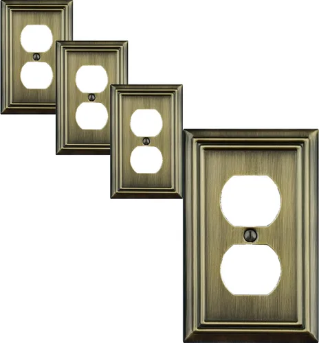 Miniatura 14 de OKAWYC Cubierta de interruptor de luz basculante/duplex Adler, placa de pared de metal, paquete de 2, latón antiguo de 2 bandas, cubierta decorativa
