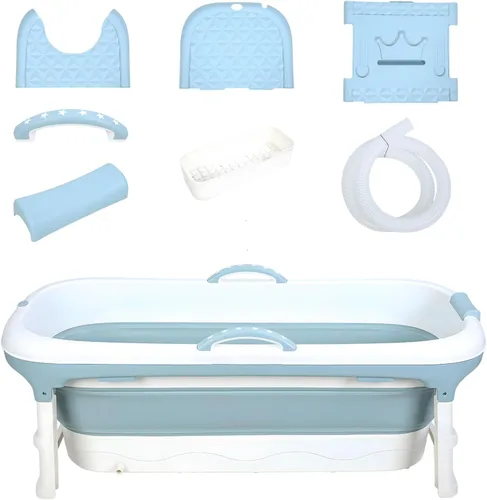 Miniatura 13 de Bañera plegable de 40", bañera portátil de plástico con cubierta térmica, tubo de drenaje, diseño de gran espacio para adultos, fácil de almacenar