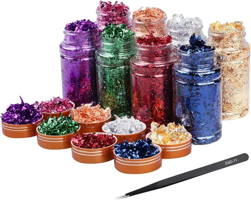 Escamas de aluminio doradas, para resina, 8 frascos, escamas doradas metálicas para uñas, manualidades, pinturas de arte, slime (dorado, plateado, 8