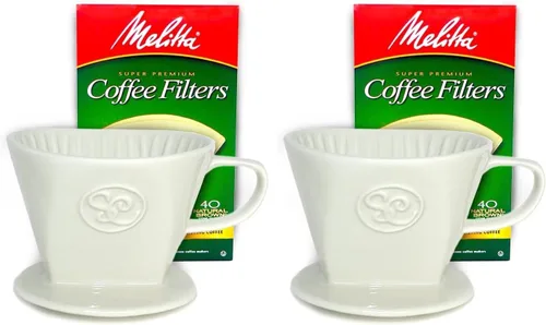 Miniatura 10 de Simply Charmed Cafetera de cerámica para verter sobre una sola taza con filtros Melitta (negro) 8-16 oz dependiendo de la cantidad de agua/suelo que