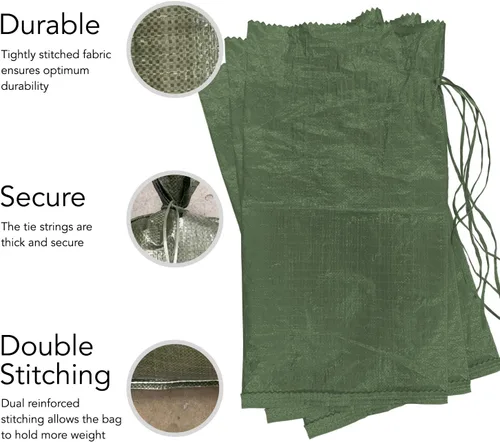 Miniatura 2 de AK TRADING CO. Sacos de arena de polietileno de 14 x 26 pulgadas con protección UV y lazos integrados, barrera de agua de inundación, bolsas de Verde