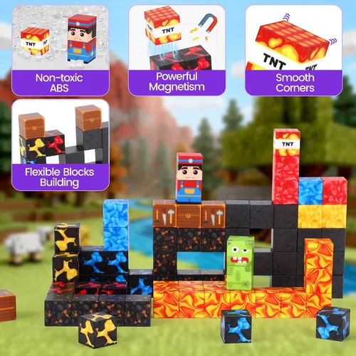 Miniatura 6 de SYSKENI Juego de 35 Bloques Magnéticos de Viaje, Mini Bloques Magnéticos Juguetes de Viaje para Niños de 3-5 y 4-8 Años, Cubos Magnéticos Portátiles
