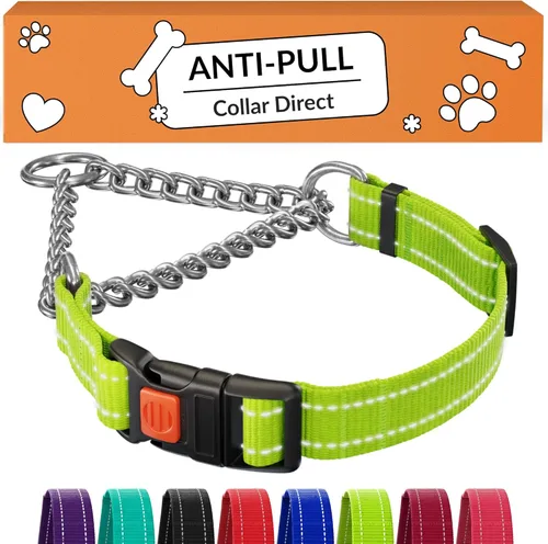 Miniatura 9 de CollarDirect Martingale - Collar para perro con cadena de acero inoxidable y hebilla de liberación rápida, collar reflectante para perros grandes