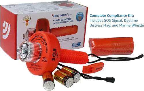 Miniatura 3 de Sirius Signal C-1003 SOS - Señal de socorro LED, reemplazo electrónico de llamarada, aprobado por USCG, incluye bandera diurna y silbato Señal SOS