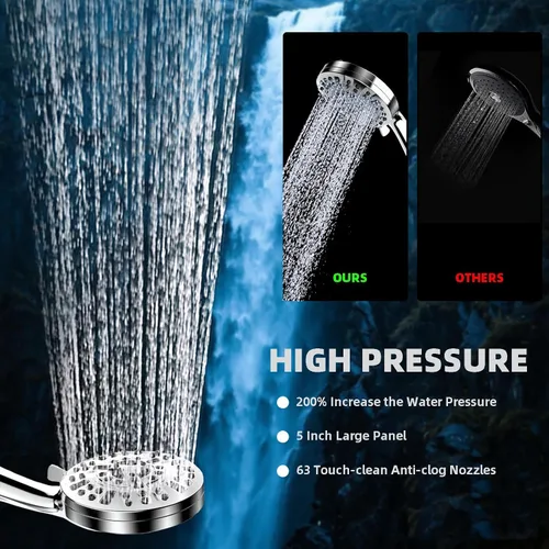 Miniatura 2 de Cabezal de ducha filtrado con mano, cabezal de ducha de alta presión con 10 modos de pulverización para agua dura con manguera de acero inoxidable