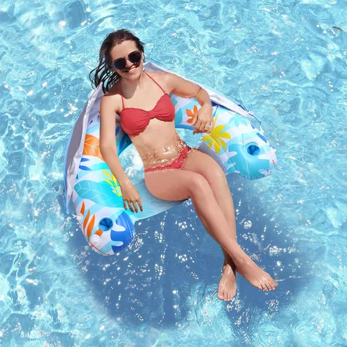 Miniatura 8 de LAYCOL Flotadores de piscina premium para adultos con dosel, elegante tumbona de piscina, flotadores de piscina resistentes para adultos, flotadores