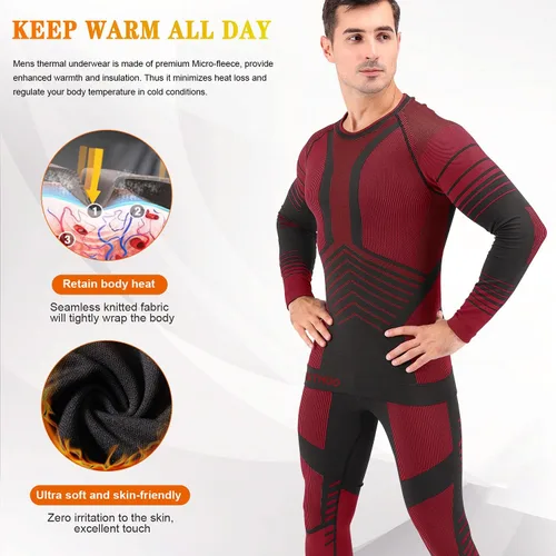 Miniatura 4 de MeetHoo Conjunto de ropa interior térmica para hombre, ropa de invierno para hombre, capa base de capa base larga