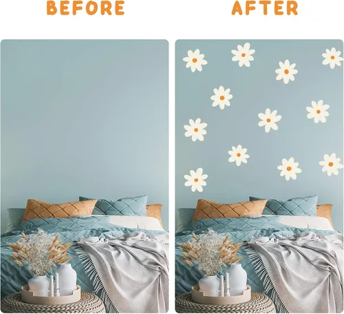 Miniatura 4 de iinuu Calcomanías de pared de flores de margaritas rosadas, calcomanías de vinilo retro floral para pared, decoración artística Groovy Y2K