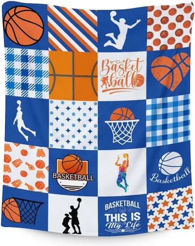 Miniatura 11 de Mantas de baloncesto – Manta suave y mullida para niños – Manta pequeña de 30 x 40 pulgadas para sala de estar y oficina – Manta deportiva negra