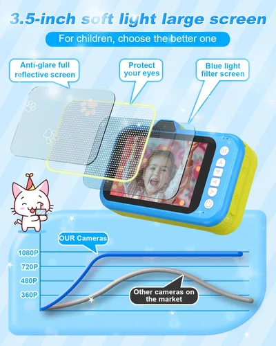 Miniatura 2 de Cámara para niños Uffylle, selfie frontal de 1080P 48MP, cámara de juguete para niños pequeños con pantalla grande de 3.5 pulgadas, zoom 10X