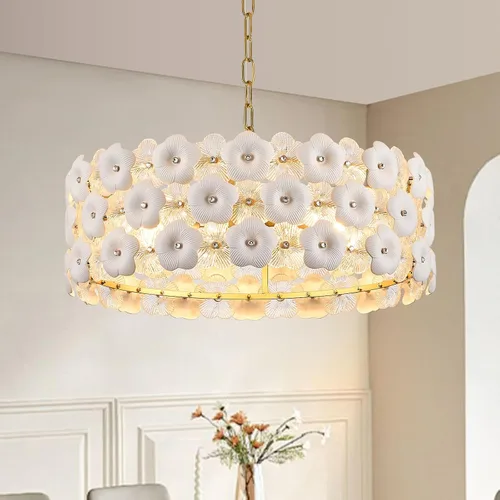 Miniatura 15 de Lámpara colgante de cristal dorado, paquete de 1 lámpara colgante de techo pequeña con flores modernas, 1 luz para cocina, isla, fregadero, comedor