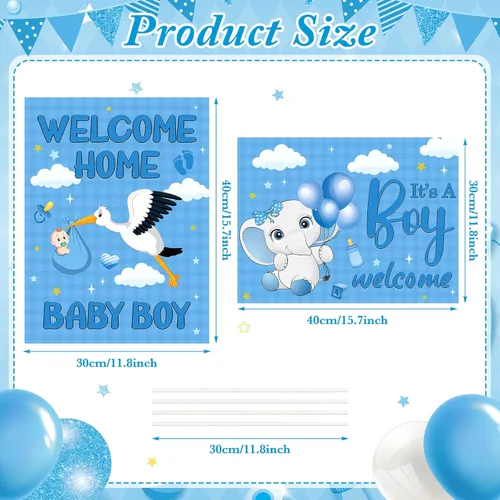 Miniatura 2 de 2 carteles decorativos de bienvenida para el patio del bebé, niño y niño, con estacas, diseño de elefante azul para baby shower, suministros de Azul