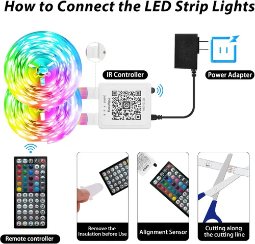 Miniatura 6 de GANZQH Luces LED para dormitorio, 150 pies, sincronización de música, cambio de color, tira de luces LED con control remoto y aplicación, luces LED