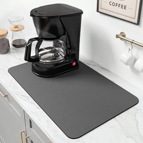 Miniatura 17 de PoYang Tapete de café extragrande de 31.5 x 17 pulgadas, accesorios de barra de café para encimera, tapete absorbente para secado de platos, Gris