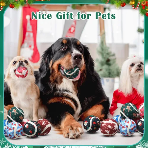 Miniatura 7 de Seenelling 6 pelotas de tenis chirriantes de Navidad para perros y mascotas, pelotas interactivas para perros pequeños, medianos y grandes