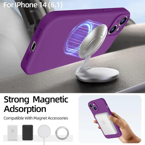 Miniatura 4 de Dssairo Funda magnética para iPhone 14, con 2 protectores de pantalla, silicona líquida mejorada, protección de cámara mejorada, protección