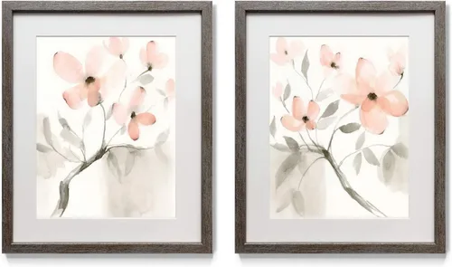 Miniatura 24 de Arte floral para pared, marco rústico de plata envejecida, juego de decoración de pared de 2 piezas: plumeria, caléndula, flores silvestres, Black