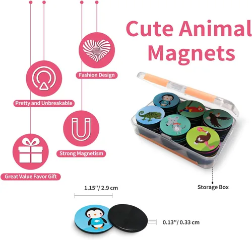 Miniatura 6 de 54 imanes de animales para refrigerador, imanes decorativos para nevera, casilleros, cocina, superficies de hierro, oficina, pizarras blancas