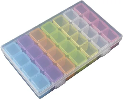 Lasenersm Caja de almacenamiento multicolor de 28 cuadrículas de diamantes, para pintura, portátil, duradera, antipolvo, a prueba de humedad, cajas