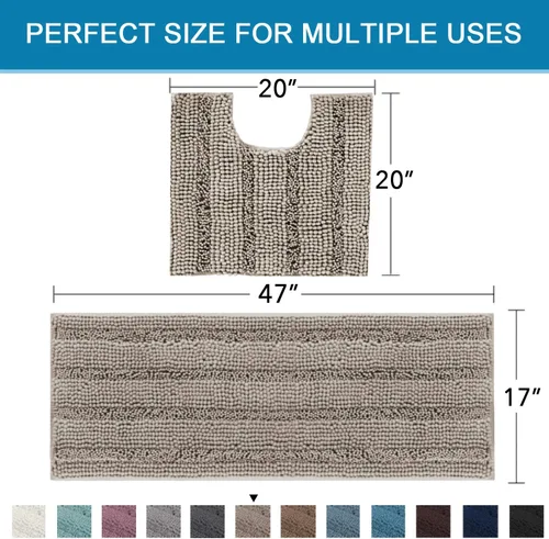 Miniatura 380 de H.VERSAILTEX Alfombras de baño para cuarto de baño, antideslizantes, tapetes de baño extragruesos, de felpilla, a rayas, alfombra de 20" x 32