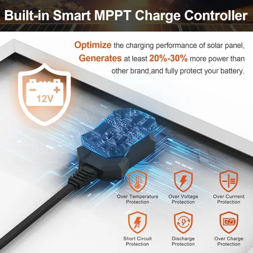 Miniatura 2 de Cargador y Mantenedor de Batería Solar Impermeable de 12V - Panel Solar Mono de 20 Vatios con Controlador de Carga MPPT Inteligente Integrado +
