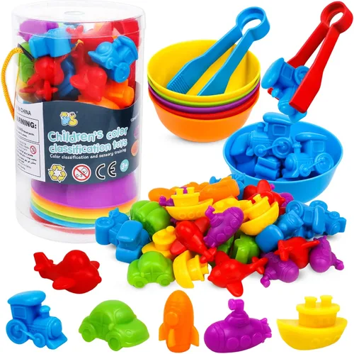 Juego de Conteo y Transporte de Emparejamiento con Tazones del Arcoíris, Clasificación de Colores y Entrenamiento Sensorial Montessori Educación