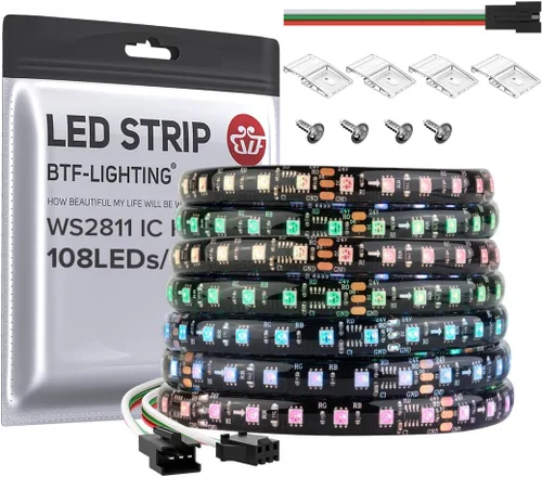 Miniatura 16 de BTF-LIGHTING Tira de luz LED RGB WS2811 direccionable de 2835SMD con color persiguiendo 9.8 pies DC24V 108LED/m 18píxeles/m 8mm de ancho IP65