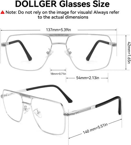 Miniatura 5 de Dollger Gafas de bloqueo de luz azul para hombre, gafas cuadradas de aviador para computadora, marco de metal, gafas de luz azul, Plateado (sliver)