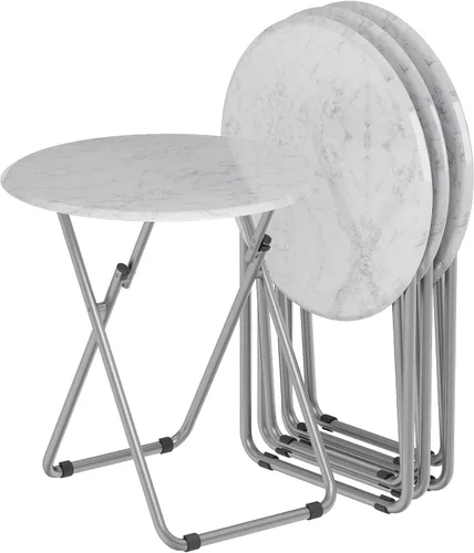 Miniatura 14 de Mesa de bandeja de TV, mesa plegable redonda, bandeja plegable para comer, mesa plegable pequeña, juego de 2, mesa de comedor para sofá, sala