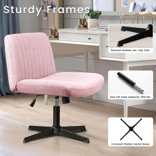 Miniatura 4 de PUKAMI Silla Criss Cross, Silla de Escritorio de Oficina sin Brazos con Patas Cruzadas sin Ruedas, Tela Acolchada Moderna Giratoria Altura Ajustable