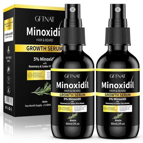 Spray de minoxidil al 5% para hombres y mujeres, solución para la pérdida de cabello con biotina y suero de crecimiento del cabello de romero,