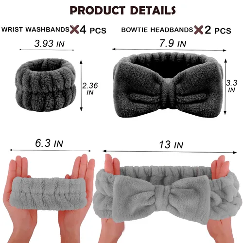Miniatura 6 de 6 diademas de spa, muñequeras para lavar la cara, muñequeras para lavar la cara, muñequeras para el cabello, para mujeres y niñas, maquillaje