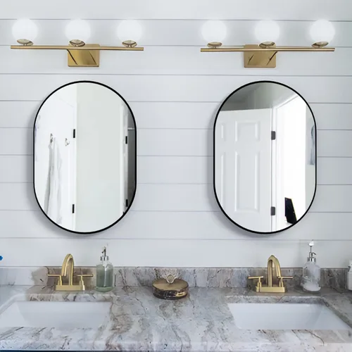 Miniatura 3 de Espejo ovalado de baño de 2 piezas, espejo de tocador de pared de cápsula, espejo de píldora de 20 x 30 pulgadas, espejo grande y moderno con marco