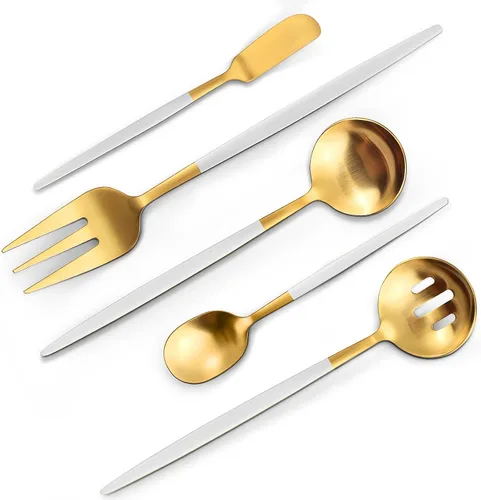 Miniatura 16 de VANVRO Juego de cubiertos color dorado champán, juego de cubiertos de acero inoxidable de 60 piezas, juego de cubiertos mate para 12, cubiertos