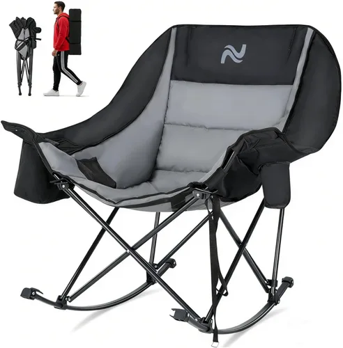 Miniatura 10 de LILYPELLE Oversized Rocking Camping Chair for Adults, Heavy Duty Folding Outdoor Chair 400 LBS Capacity, Padded Portable Rocker Chair with Cooler