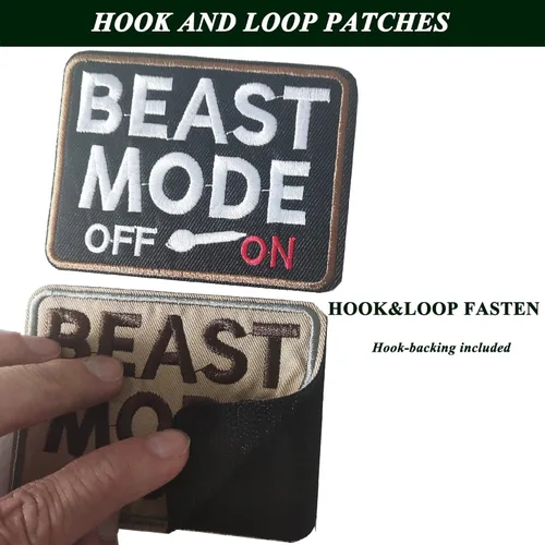 Miniatura 3 de 2PCS Parches Beast Mode On, Parche Divertido con Gancho y Velcro, Insignia de Bordado Completo para Chaleco Arnés de Perro y Gorras Bolsas Chalecos