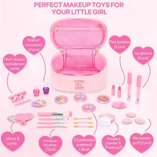 Miniatura 6 de Conjunto de maquillaje lavable para niños de niñas - 29 piezas de juguetes de maquillaje de juego reales no tóxicos con bolsa de cosméticos