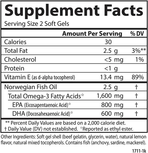 Miniatura 4 de Carlson Elite Omega-3 Gems, 1600 mg Omega-3 con EPA y DHA, aceite de pescado noruego capturado en la naturaleza, sabor a limón, 90 cápsulas blandas