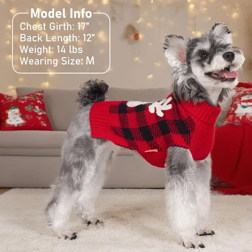 Miniatura 4 de KYEESE - Suéter de Navidad para perros con diseño de renos para perros pequeños, ropa a cuadros de búfalo rojo con agujero para la correa para días