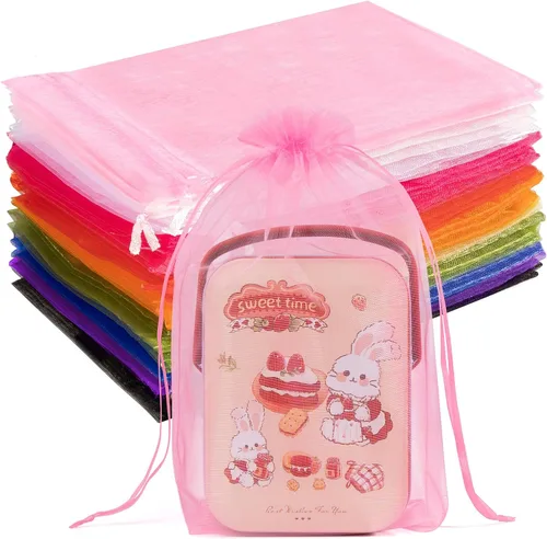Miniatura 32 de Crweety 50 Piezas Bolsas de Organza Doradas de 3 x 4 Pulgadas, Pequeñas Bolsas de Regalo de Malla con Cordón para Favores de Boda, Despedida