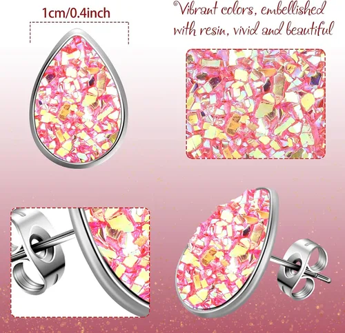 Miniatura 3 de 15 pares de pendientes de imitación Druzy con purpurina bohemia para mujer