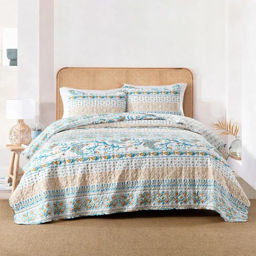 Miniatura 17 de HORIMOTE HOME Juego de edredón bohemio tamaño individual, color azul, bohemio, floral, suave, ligero, para todas las estaciones, colcha de granja